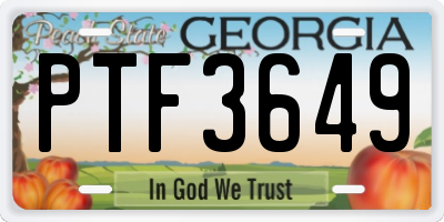 GA license plate PTF3649
