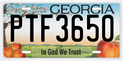 GA license plate PTF3650
