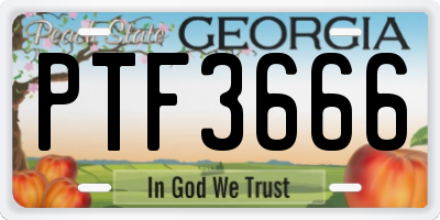 GA license plate PTF3666