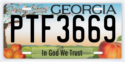 GA license plate PTF3669