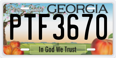 GA license plate PTF3670