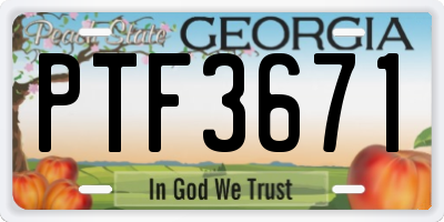 GA license plate PTF3671