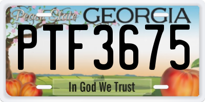 GA license plate PTF3675