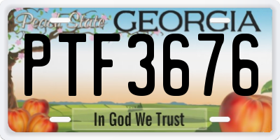 GA license plate PTF3676