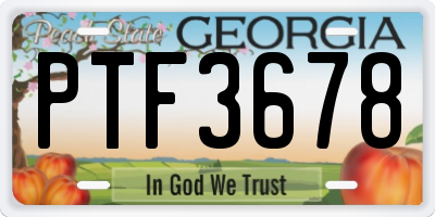 GA license plate PTF3678