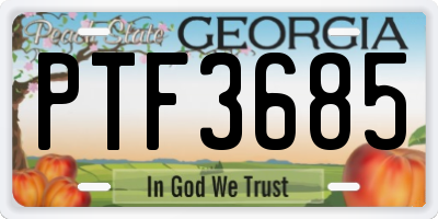 GA license plate PTF3685
