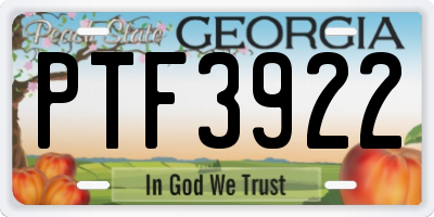 GA license plate PTF3922