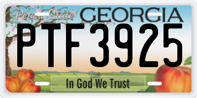 GA license plate PTF3925