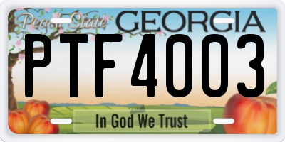 GA license plate PTF4003