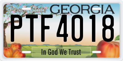 GA license plate PTF4018