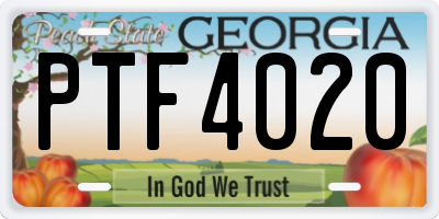 GA license plate PTF4020