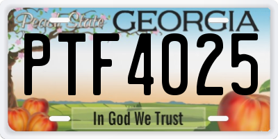 GA license plate PTF4025