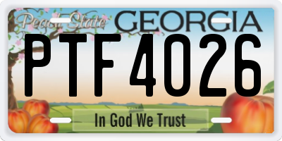 GA license plate PTF4026