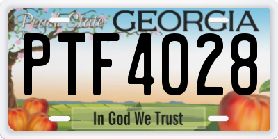 GA license plate PTF4028