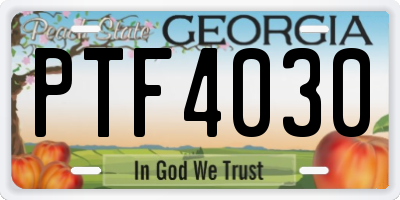 GA license plate PTF4030