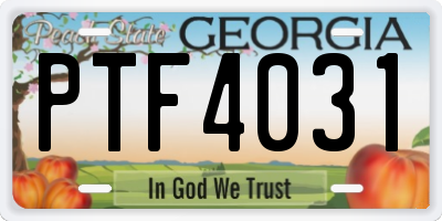 GA license plate PTF4031