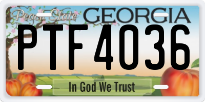 GA license plate PTF4036