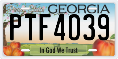 GA license plate PTF4039