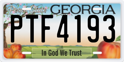 GA license plate PTF4193