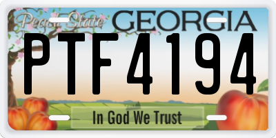 GA license plate PTF4194