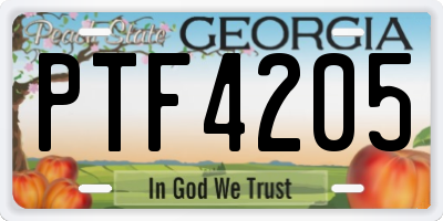GA license plate PTF4205