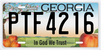 GA license plate PTF4216