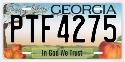 GA license plate PTF4275