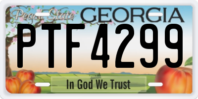 GA license plate PTF4299