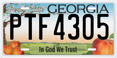 GA license plate PTF4305