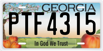 GA license plate PTF4315
