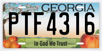 GA license plate PTF4316
