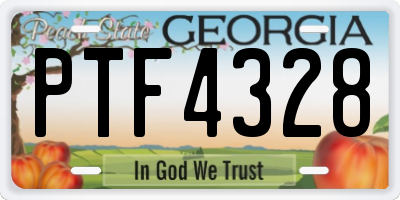 GA license plate PTF4328