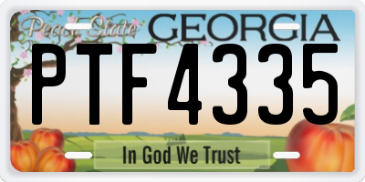GA license plate PTF4335