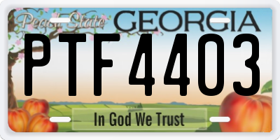 GA license plate PTF4403