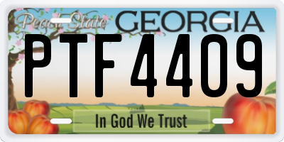 GA license plate PTF4409