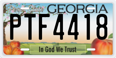 GA license plate PTF4418