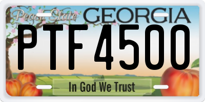 GA license plate PTF4500