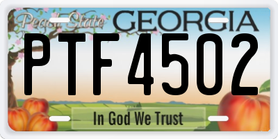 GA license plate PTF4502