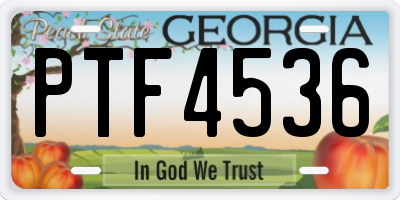 GA license plate PTF4536