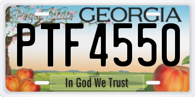 GA license plate PTF4550