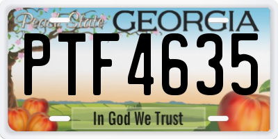 GA license plate PTF4635
