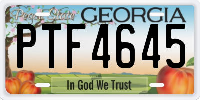 GA license plate PTF4645