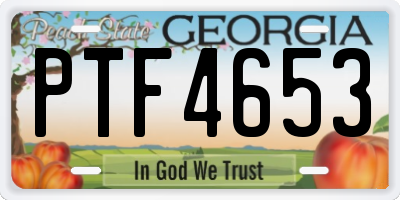 GA license plate PTF4653