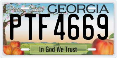 GA license plate PTF4669
