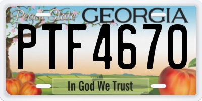 GA license plate PTF4670
