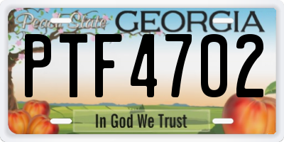 GA license plate PTF4702