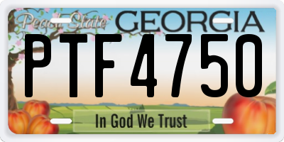 GA license plate PTF4750