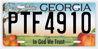 GA license plate PTF4910