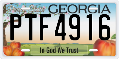 GA license plate PTF4916
