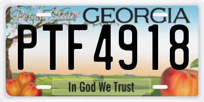 GA license plate PTF4918